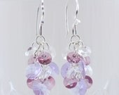 Cluster Earrings, Swaovski Crystal Dangle Earrings, Sterling Silver Drop Earrings, Colorful Crystals, Shades of Purple, Violet
