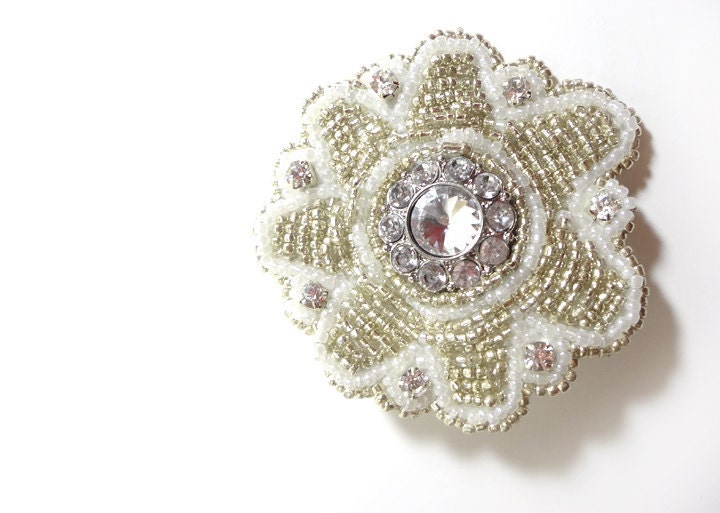 Sparkling Silver and Rhinestone Beaded Hair Clip - MegansBeadedDesigns