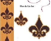 Flor de Lis Beading Pattern Set - Peyote or Brick Bracelet Earrings and Pendant