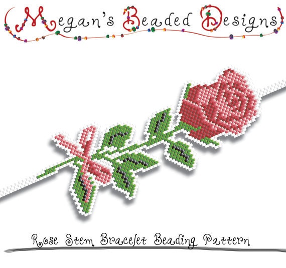 Bracelet Beading Pattern - Rose Stem Sculpted Brick or Peyote Stitch Color Chart Pattern - For Personal or Commercial Use