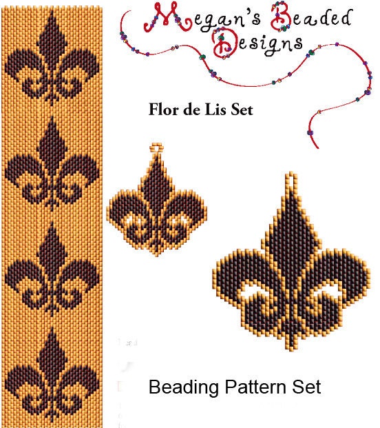 Flor de Lis Beading Pattern Set - Peyote or Brick Bracelet Earrings and Pendant