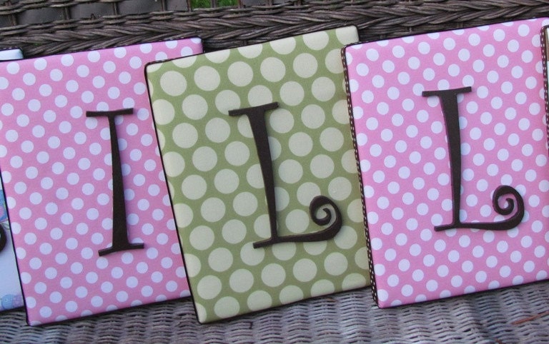 Wall Letters, Framed Monogram, Pink and Green Letters, 8x10, Painted Letters, Wood Letters,Monogram, Upholstered Letters, Fabric Letters