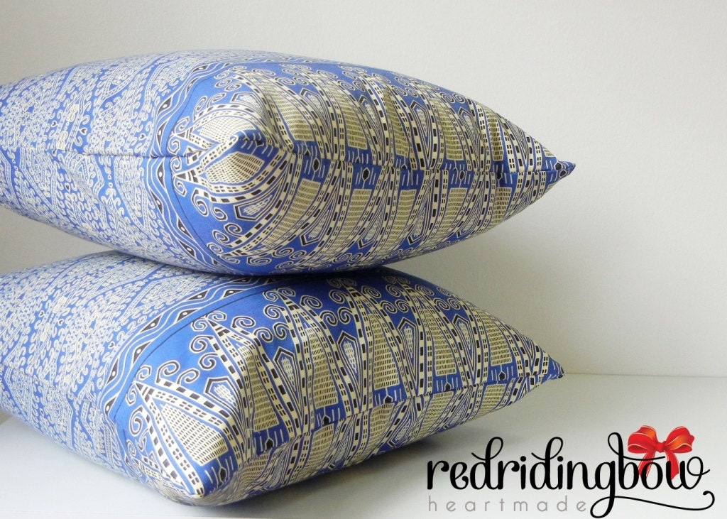 Borneo Tribal Batik Pillow Cover  Blue- Set of 2
