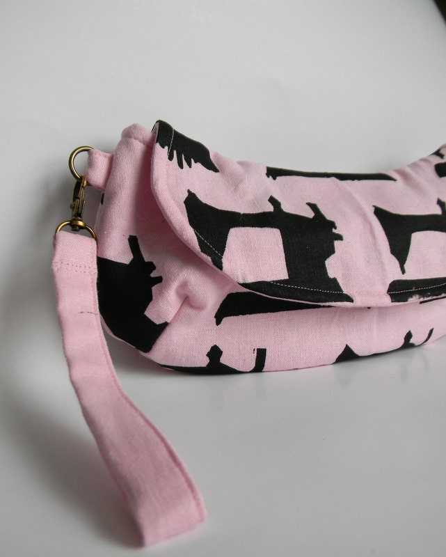 Screen printed sewing machine wristlet clutch