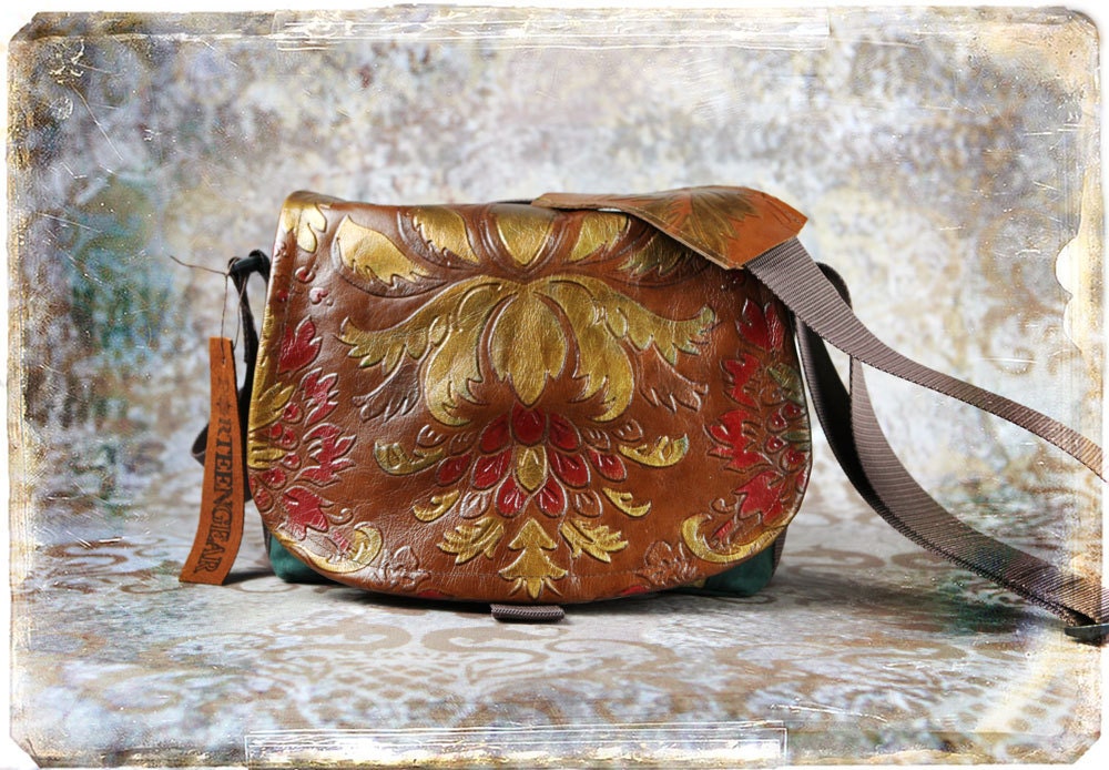 Leather Camera Bag New  -  Embossed floralTapestry Medium DSLR - IN STOCK