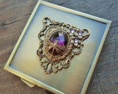 PILL BOX With Mirror Purple Jewel