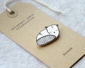 Sleeping cat brooch - by elizabeth pawle - modern design - hand drawn hand cut - illustration pin badge
