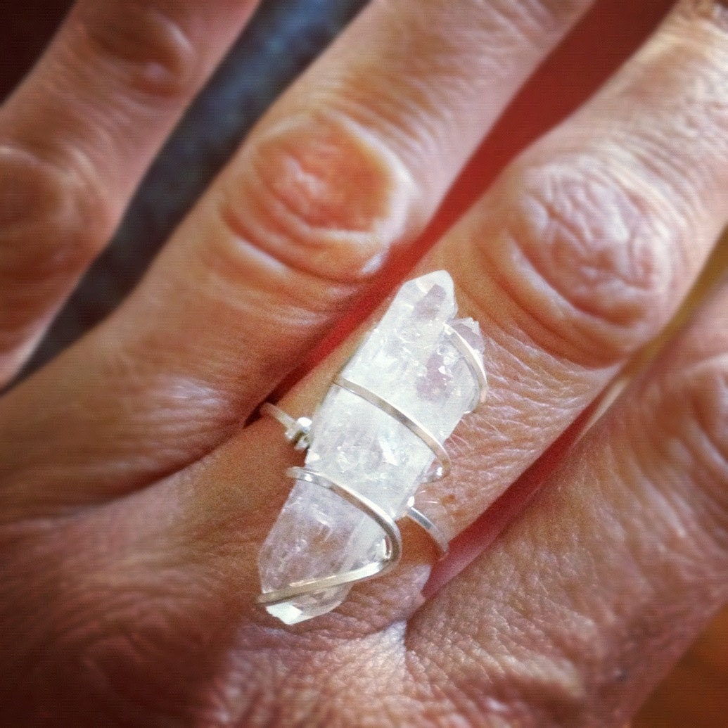 Handmade Reiki Infused Sterling Silver Quartz Wire Wrap Ring