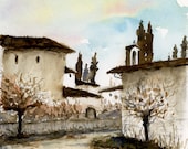 Italian painting - Tuscan Rain - 11x14 watercolor print