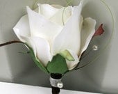Mens silk boutonniere ivory rose groomsmen groom wedding accessories proms