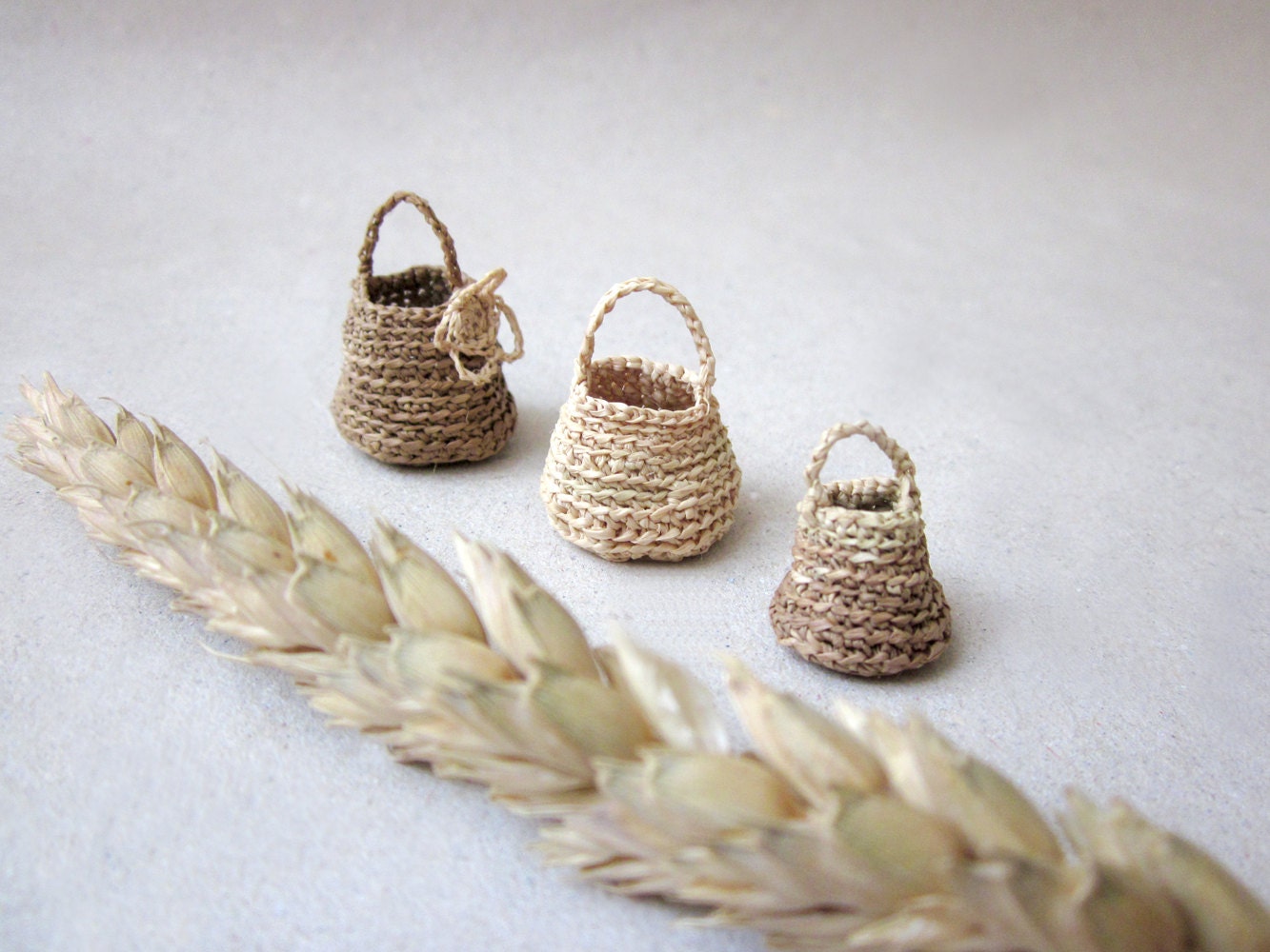 Miniature elf's baskets ,set of three, kitchen decor - plad