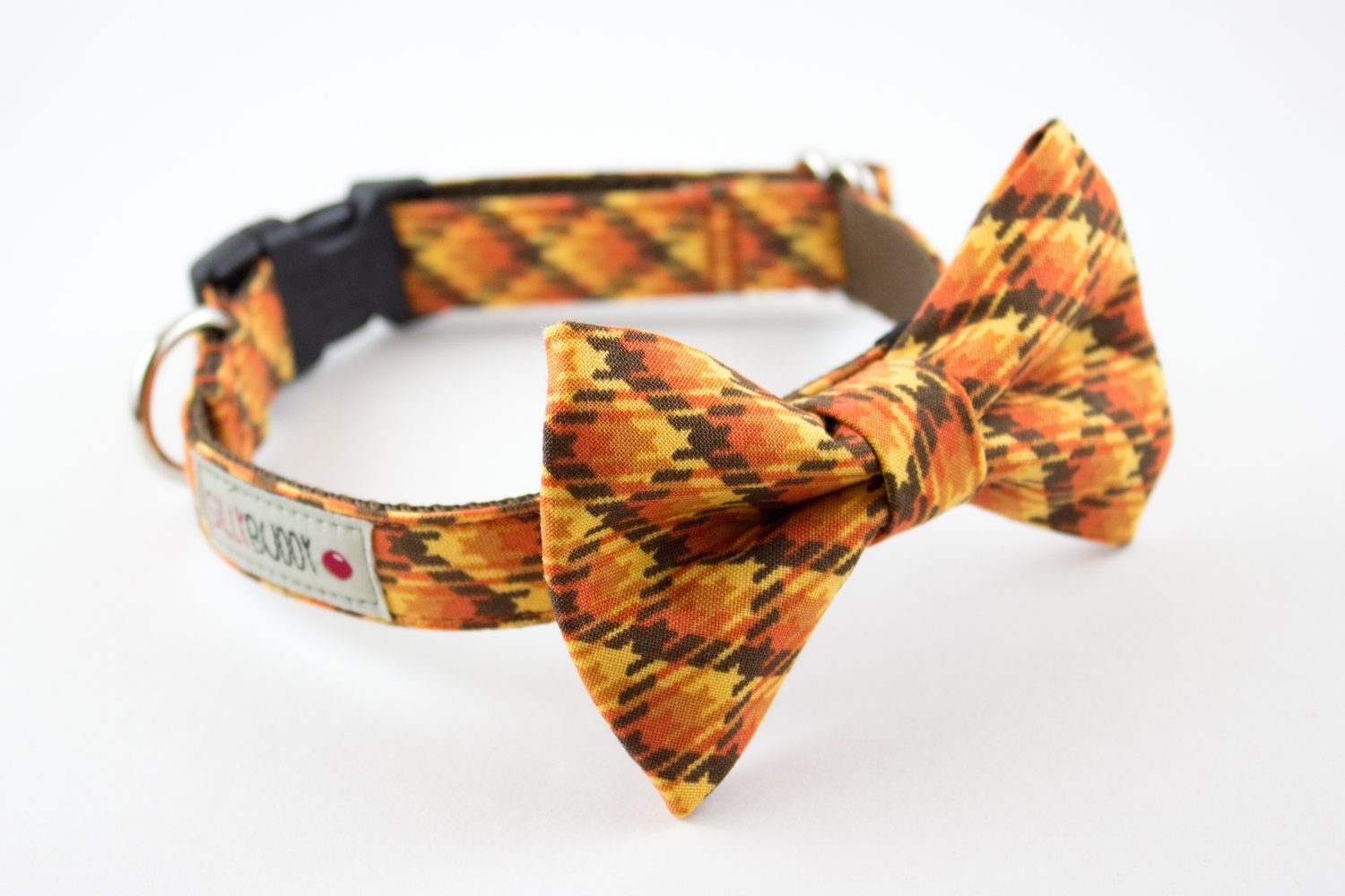 Pumpkin Plaid Dog Bow Tie Collar
