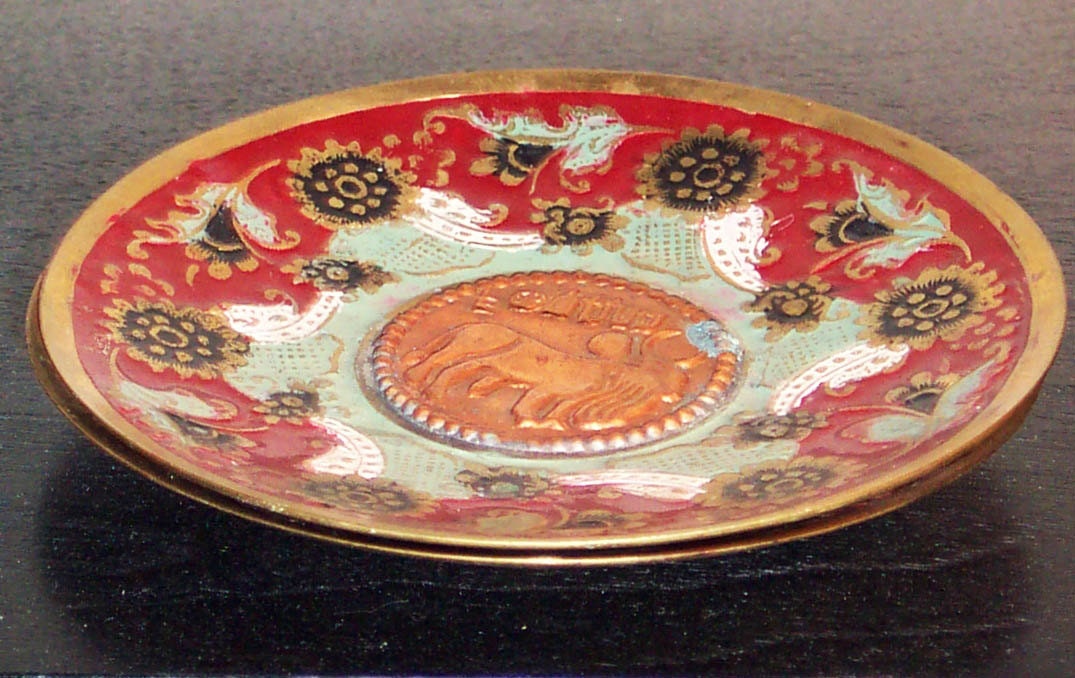 Pair of VINTAGE Metal Plates with Floral Design