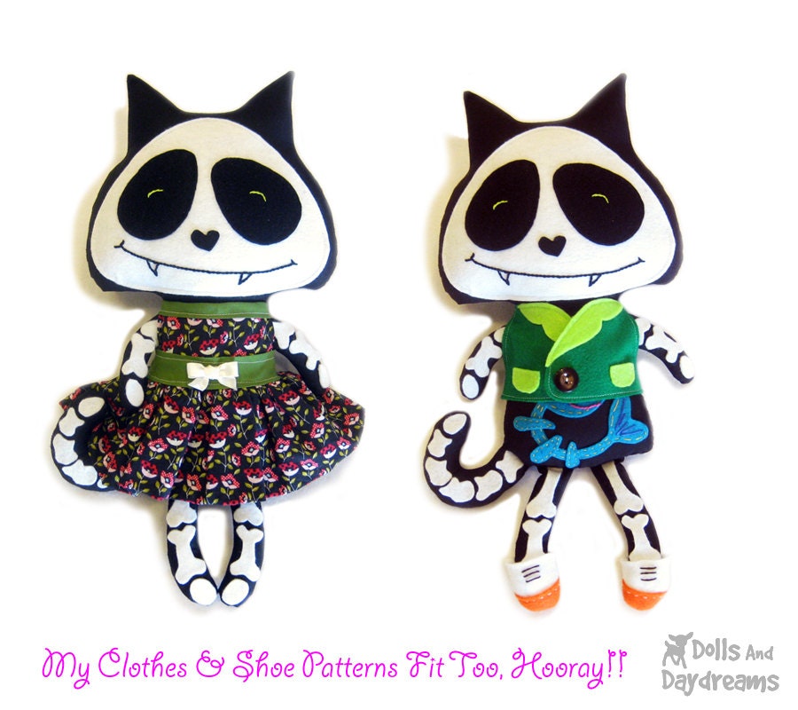 Skeleton Cat Sewing Pattern PDF Halloween Day of The Dead Softie
