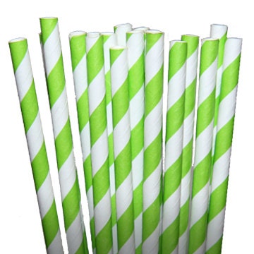 Stripe Lime Party Paper Straws - Cake Pop Sticks - Pixie Sticks - Qty 25