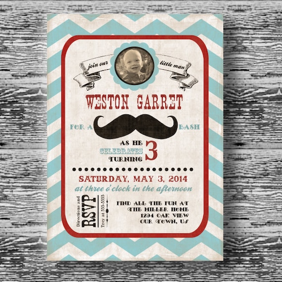 Vintage Mustache Bash Invitation for Boys Birthday Party or Baby Shower Printable DIY Little Man Photo Invite by BeeAndDaisy Il_570xn