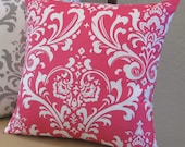 Ornate Pink and White Damask Throw Pillow Cover