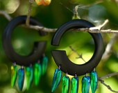 7/16" (11mm) Organic Wood, Metal, and Elyctra Beetle Wings Gauged Earrings / Plugs -living emeralds-