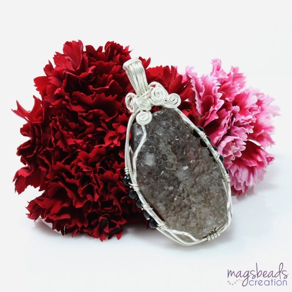 Wirewrapped Pendant, Druzy Smoky Quartz, Silver Wire Pendant, Rough Druzy Drusy Pendant, One of a kind, OOAK, Unique Gemstone Pendant