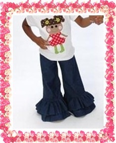 Girls Double Ruffle Jeans ... Girls Handmade Clothing
