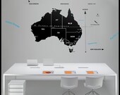 AUSTRALIA MAP Wall DECAL : Map of all Australia with major cities, states, names, ocean names, Sydney, Melbourne, Brisbane, sticker, vinyl