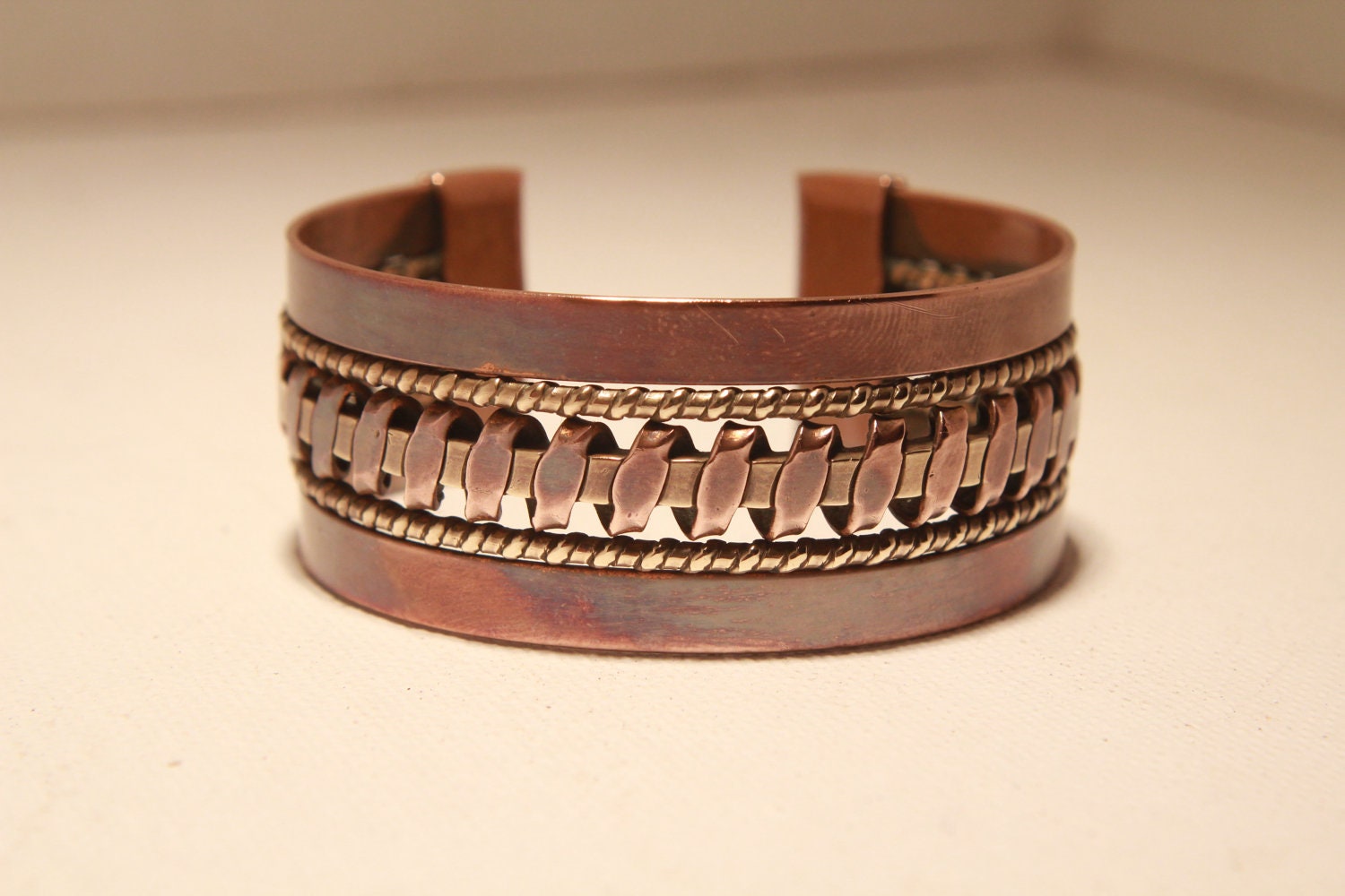 Vintage 1970s Conductive Copper Woven Cuff Bracelet Beautiful Artisan Handcrafted