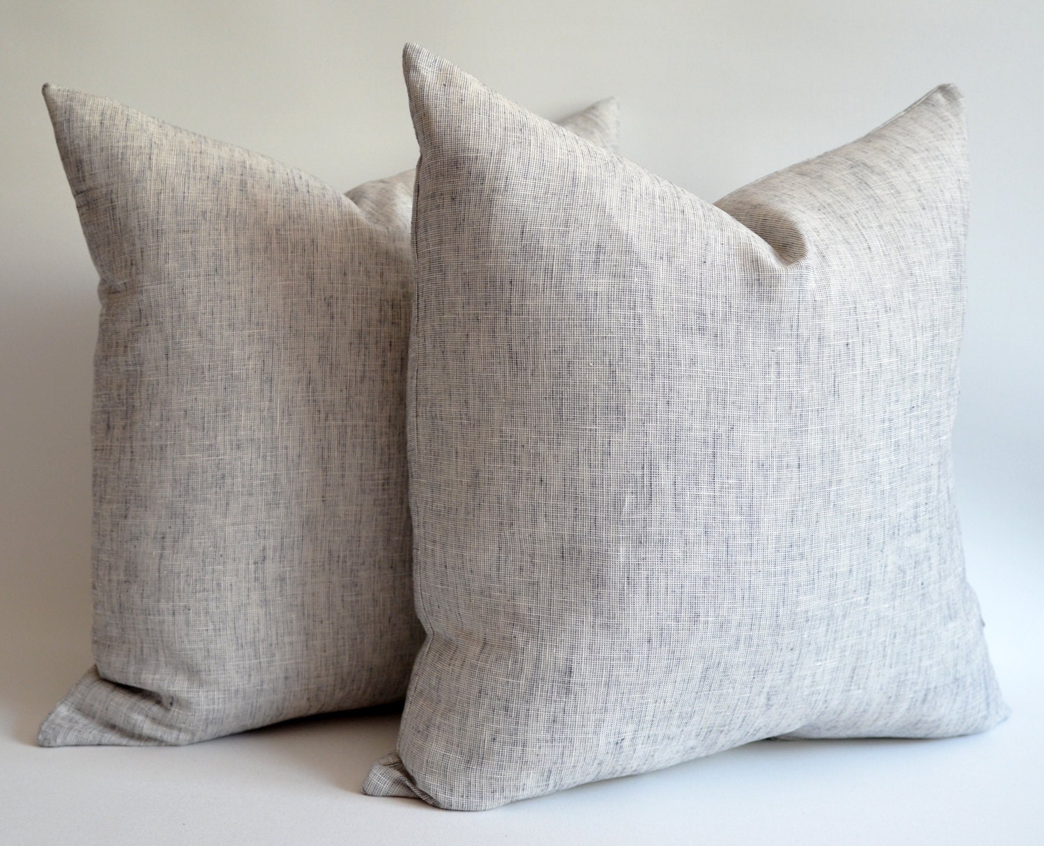 Sukan / SET (2 piece) Navy Blue - White Raw Linen Pillow Cover, Natural Slip Cover Decorative Eco Friendly  - 22x22 inch