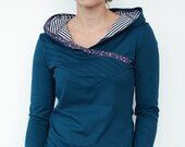 turquoise hoodie shirt - flowers - tucks