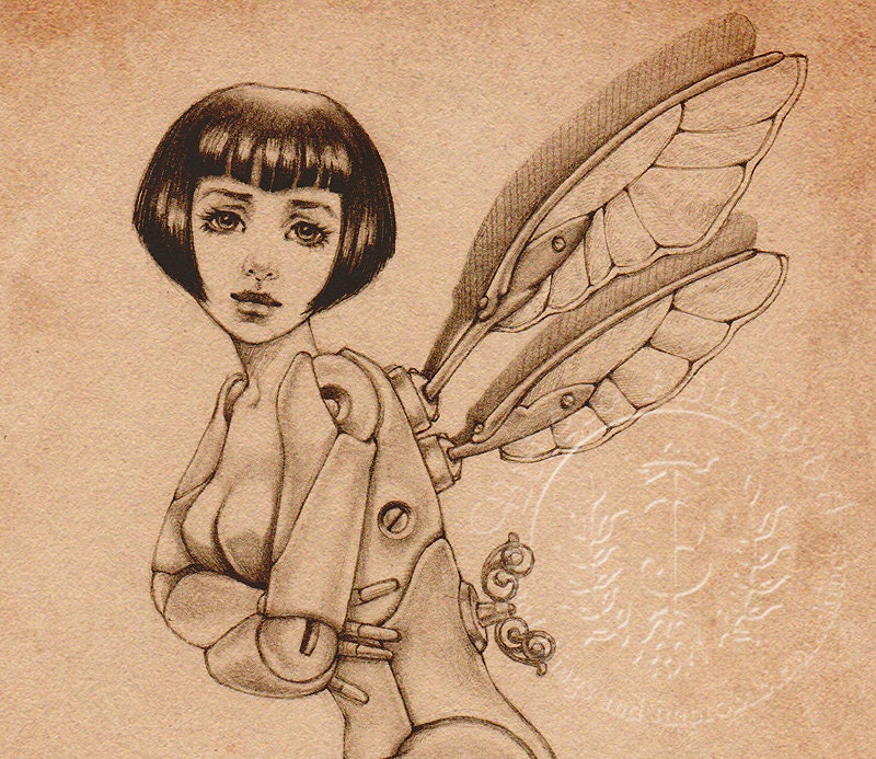 Solo Dance - Steampunk Fairy Sepia Signed Art Print - Brigid Ashwood