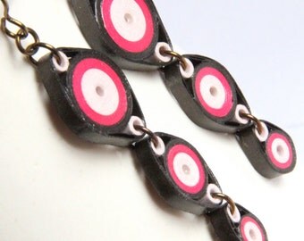 Pink and Brown Circles Chain Earrings with Niobium Earring Hooks Handmade by Paper Quilling Eco Friendly Jewelry, Artisan Jewelry