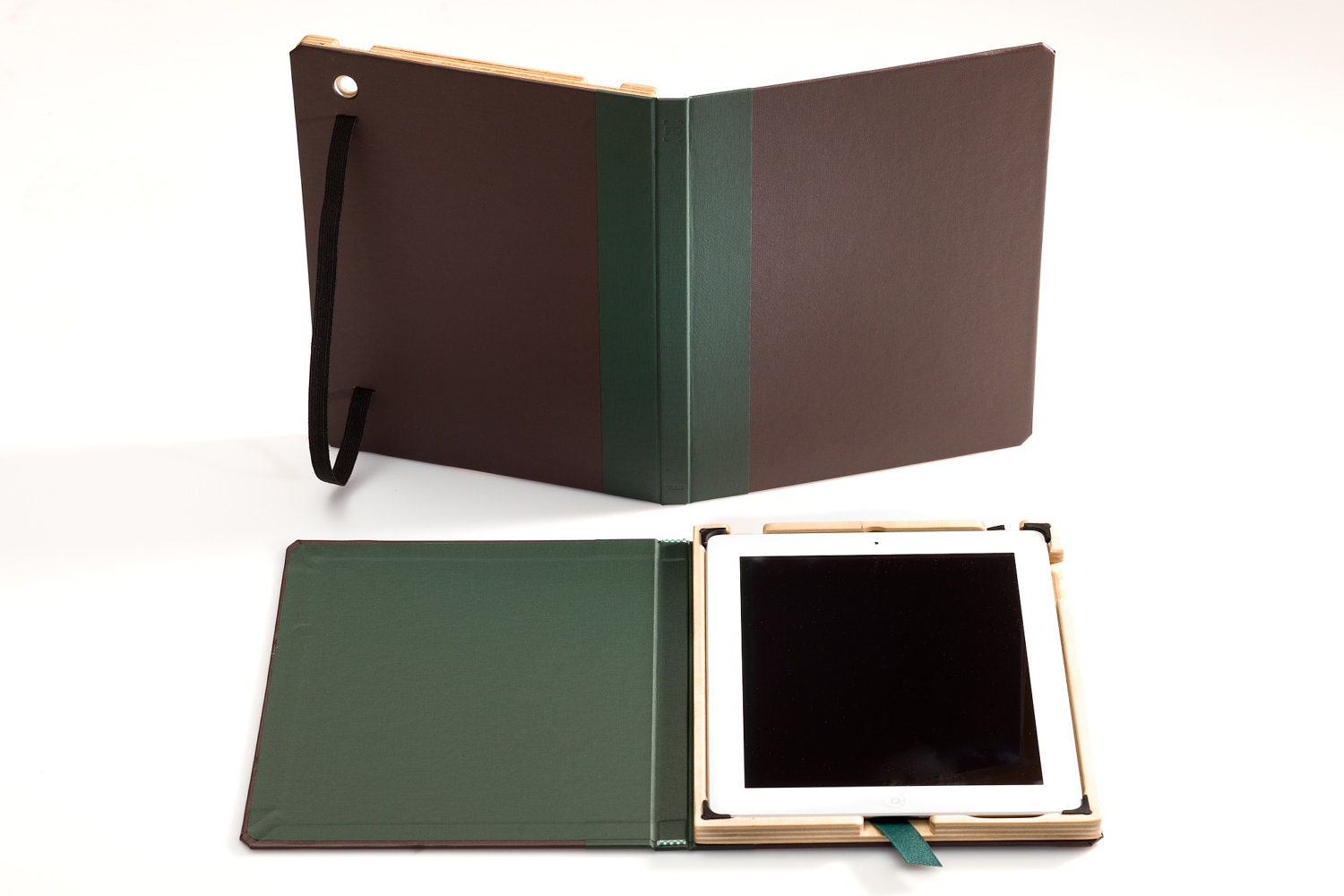 SECONDS SALE-Graduate Edition for iPad 4/3/2 book case by Pad&Quill Forest Green/Espresso Brown