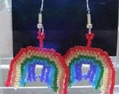 Rainbow w Fringe Seed Bead Woven Earrings