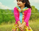 Girls Hot Pink Hoodie Shirt Citron and teal ruffles