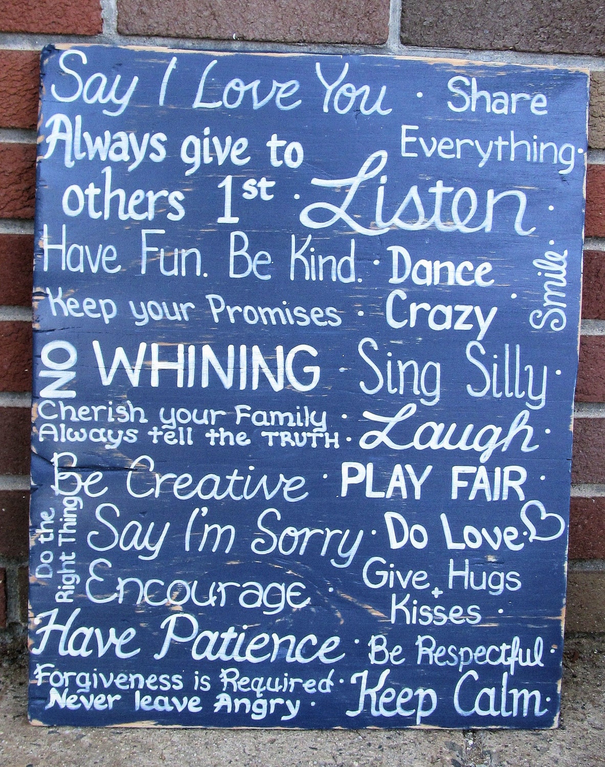 FAMILY Rules SIGN Subway Custom Distressed Navy Handmade Hand-painted Wooden 16x20 WHAGN