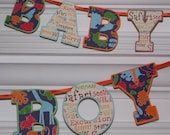 Baby Boy Safari Banner ... Jungle Letter Banner ... Orange Blue Green ... READY TO SHIP ... adjustable ... custom options available Il_170x135