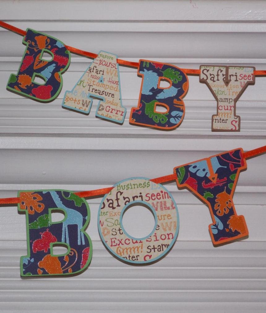 Baby Boy Safari Banner ... Jungle Letter Banner ... Orange Blue Green ... READY TO SHIP ... adjustable ... custom options available Il_570xn