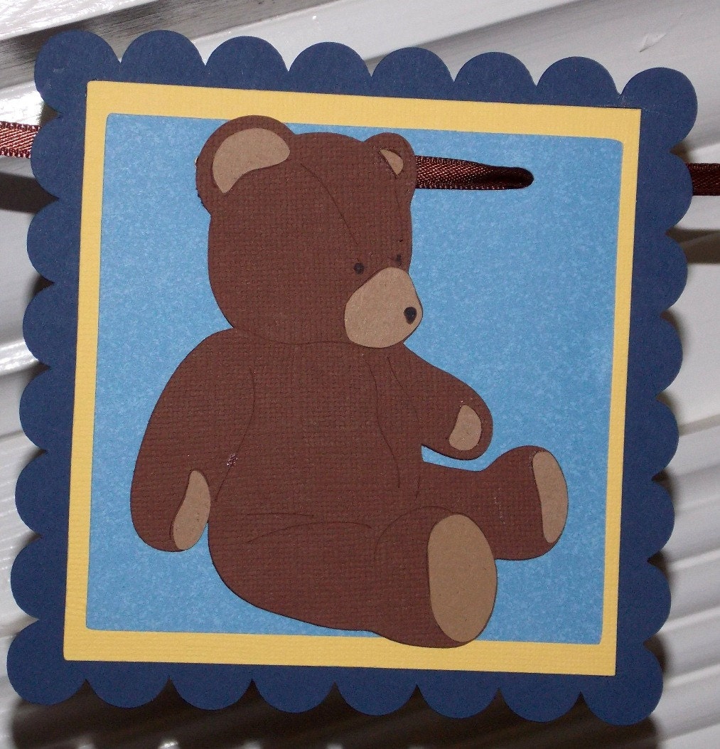 It's A Boy Baby Shower Teddy Bear Blocks Banner .. READY TO SHIP ... kahki, navy blue, yellow, tan ... stripes polka dot ... adjustable Il_570xn