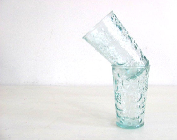 Vintage Mid Century Tumblers Glasses Fruit Design Retro Ice Blue - NifticVintage