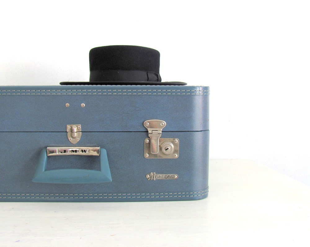 Vintage Blue Suitcase - Monarch - Large - 60s Luggage