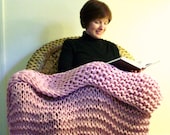 Light Pink Chunky Knit Throw Blanket - Great Housewarming Present or Wedding Gift