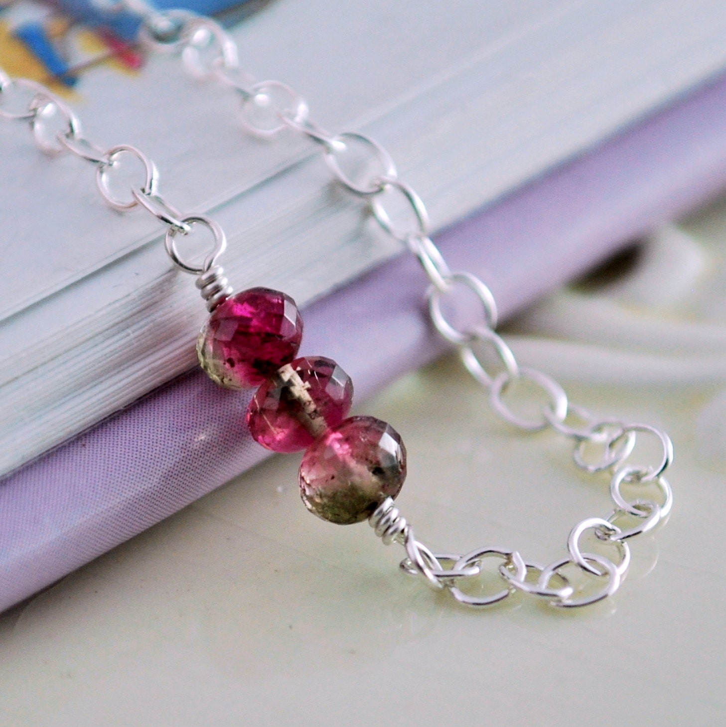 Genuine Watermelon Tourmaline Bracelet October Birthstone Child Children Girl Genuine AAA Gemstones Wire Wrapped Sterling Silver Jewelry