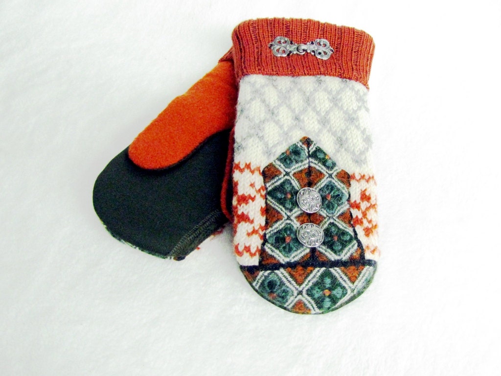Felted Dale Wool Sweater Mitten Made from Recycled Upcycled  Sweaters, Fleece Lined, Custom Knit Wool Cuff Size Adult M/L - 3