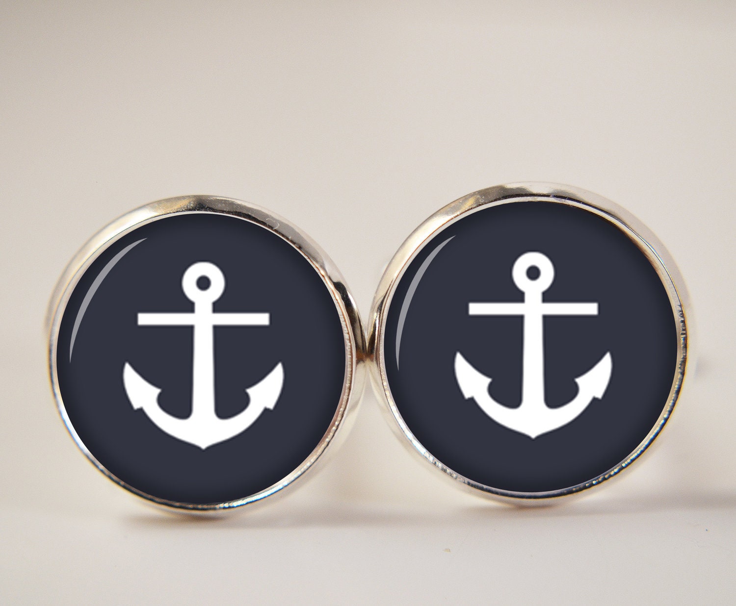 18mm Cuff LInks, Nautical Anchor Cufflinks, Resin Cuff Links, Mens Accessories, Cufflinks C0