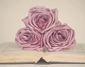 Lavender Roses -  Purple Flowers on book Photography  - Baby Nursery - Home Decor - "Storybook Love" - DreamyPhoto