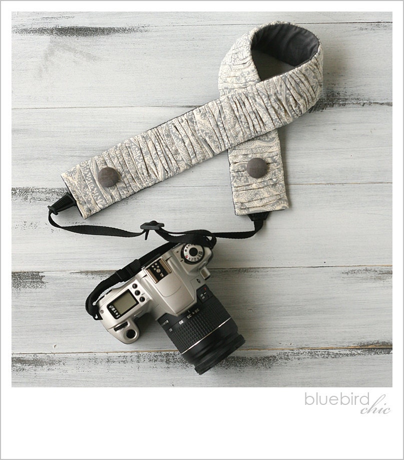 ruched camera strap cover - winter icicles