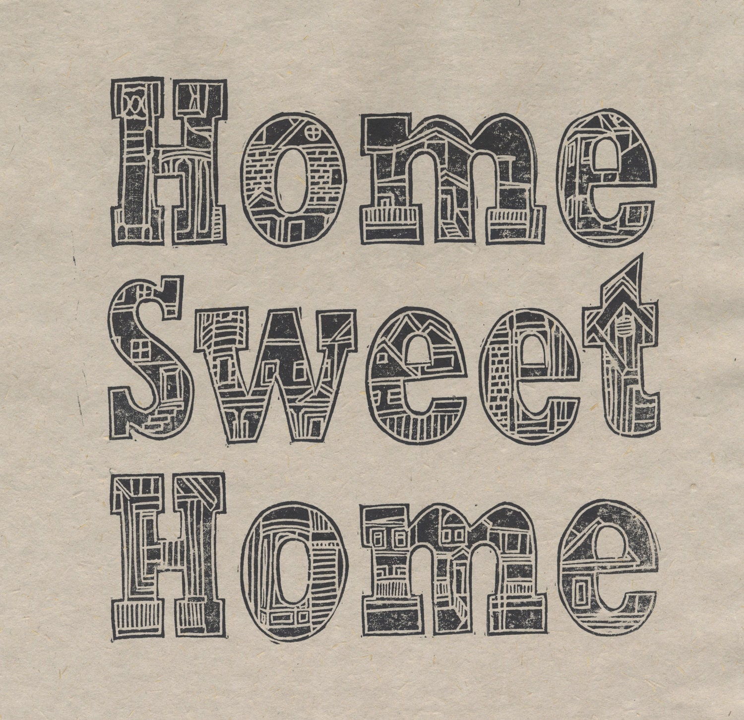 Home Sweet Home Print - Hand-Pulled Linoleum Print on Handmade Paper