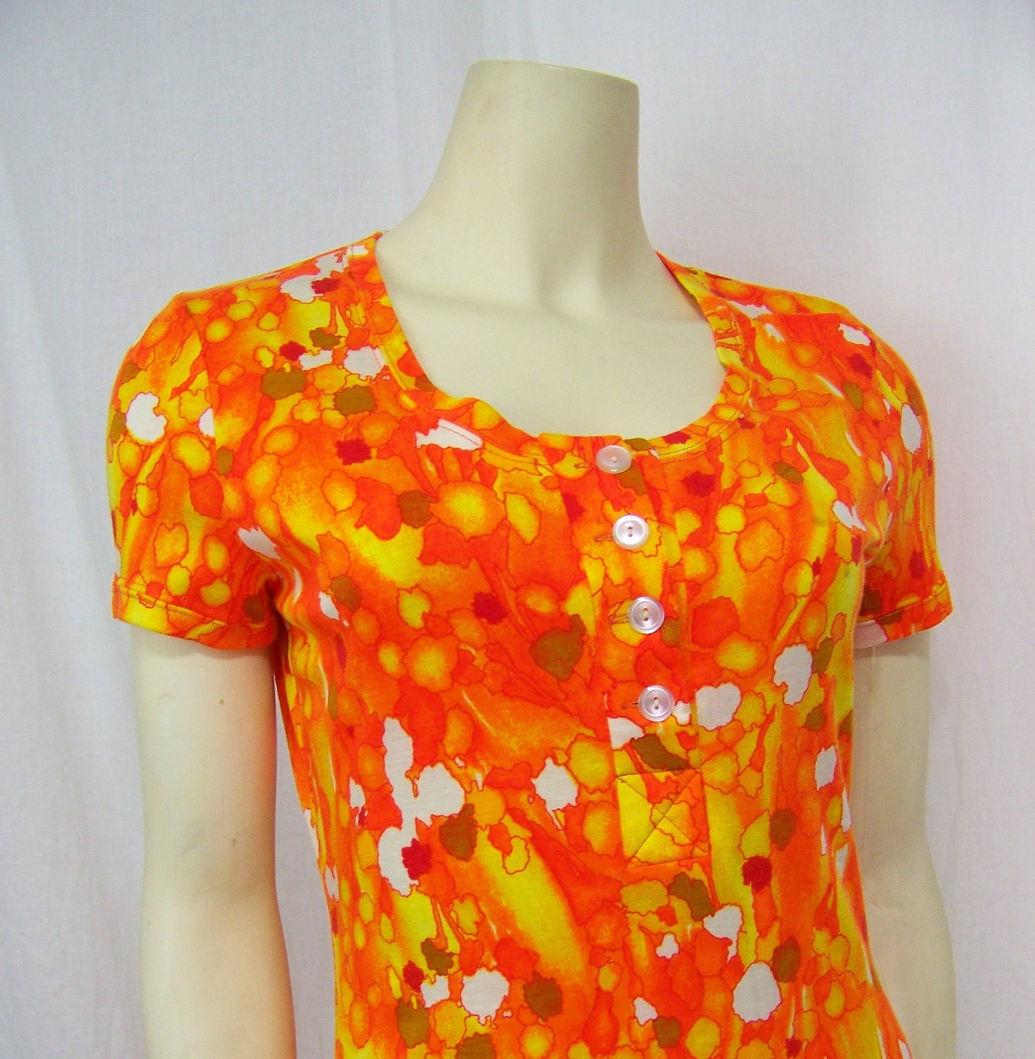 Vintage 1970s t shirt dress Maxi JRS orange