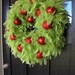 Christmas Wreath   Lime Green Feather Wreath with Red Ornaments- LAST ONE - Free Wreath Hanger Inlcuded