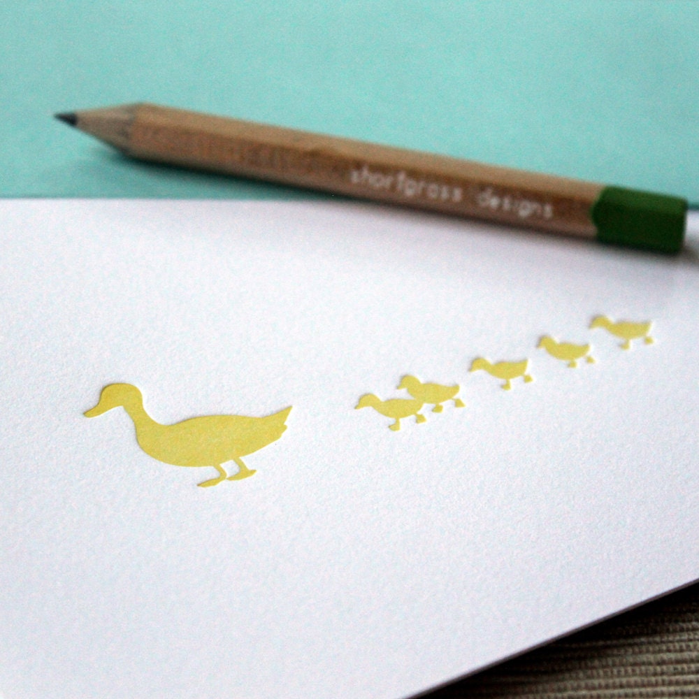 letterpress greeting card - yellow ducklings