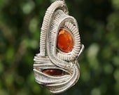 Wire Wrapped Jewelry- Fire Opal, Fire Agate Crystal Gemstone necklace with Sterling Silver //FREE SHIPPING//